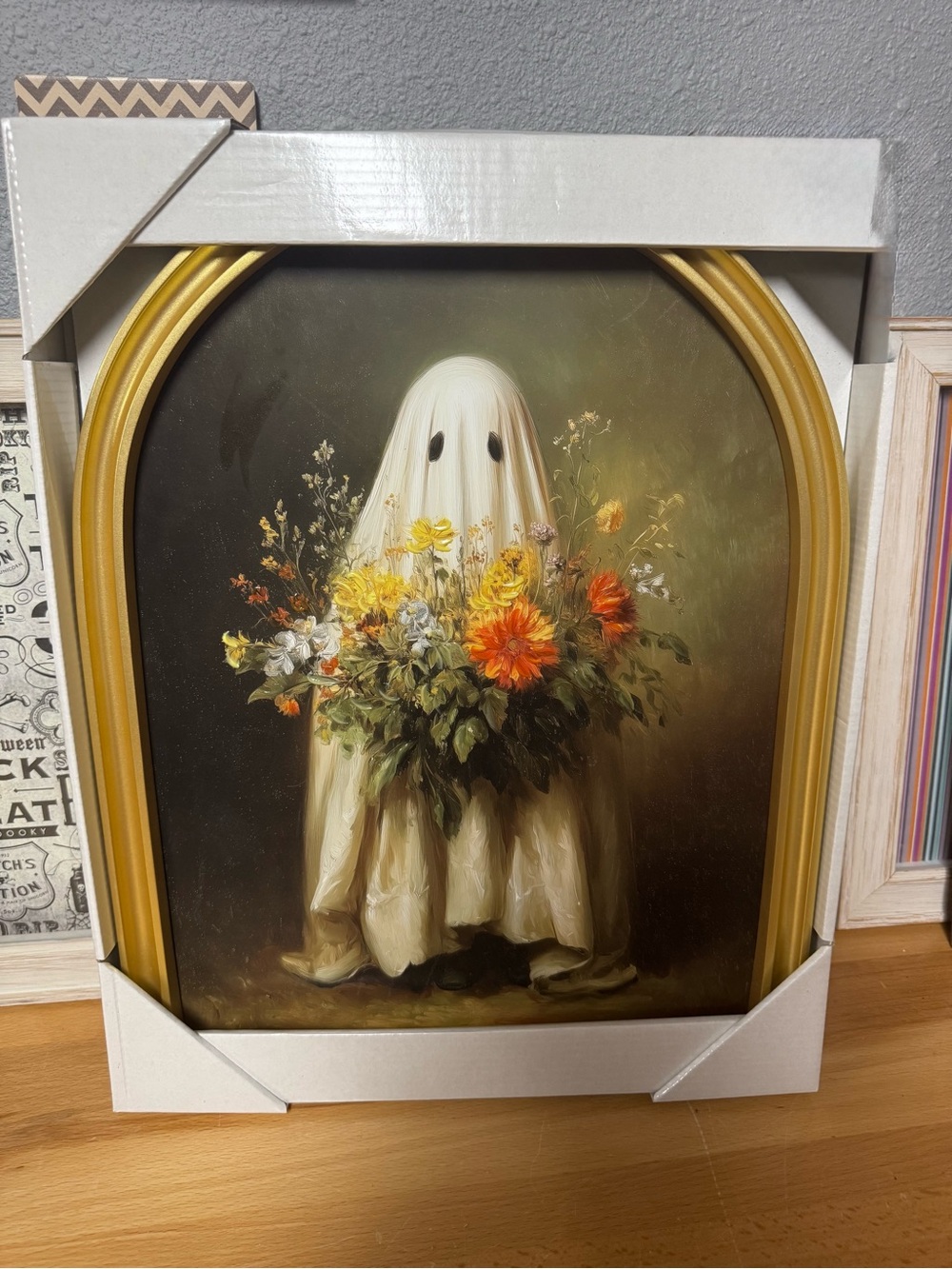 Ghost Bouquet Wall Art Print in Gold Frame - Home Wall Decor